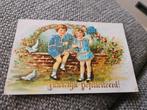 Brocante goud bedrukt ansichtkaart - Gefeliciteerd!, Verzamelen, Ansichtkaarten | Themakaarten, Ophalen of Verzenden