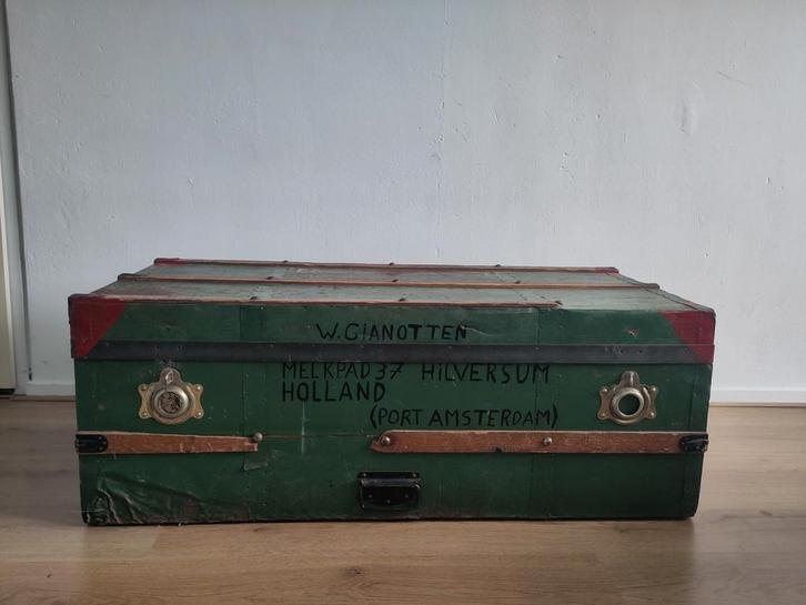 Vintage koffer / reiskist / hutkoffer met Adresgegevens, Antiek en Kunst, Antiek | Kleden en Textiel, Ophalen