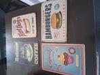 4 metalen borden met tekst hamburgers hotdogs etc, Huis en Inrichting, Woonaccessoires | Wanddecoraties, Ophalen of Verzenden
