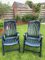 2 Blauwe kunsstof tuinstoelen, Tuin en Terras, Tuinstoelen, Ophalen, Gebruikt, Kunststof