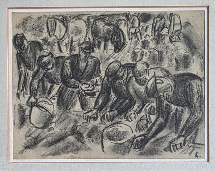 Leo Gestel - Aardappelrooiers, 1921, Antiek en Kunst, Kunst | Tekeningen en Foto's, Ophalen of Verzenden