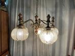Prachtige oude hanglamp ,messing,hout, 5 mooie  kappen, Antiek en Kunst, Antiek | Lampen, Ophalen of Verzenden