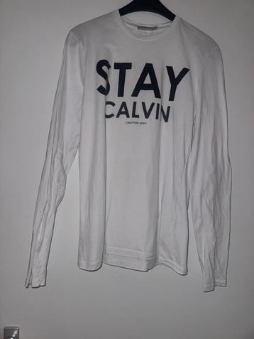 Calvin klein longsleeve shirt m wit witte beschikbaar voor biedingen