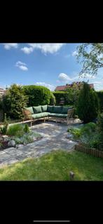Loungebank bamboe met groene kussens, Tuin en Terras, Tuinsets en Loungesets, Ophalen, Gebruikt
