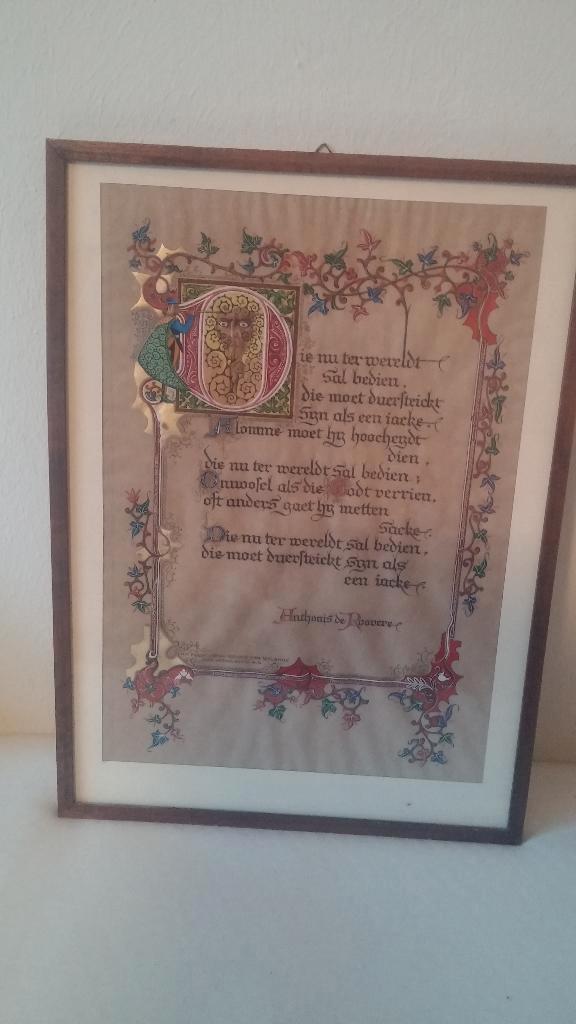 ingelijste gravure van een gedicht van Anthonius de Roovere., Boeken, Gedichten en Poëzie, Gelezen, Ophalen of Verzenden