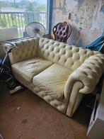 Beige leren chesterfield bank bankstel tweezits creme knopen, Gebruikt, 150 tot 200 cm, Tweepersoons, Ophalen of Verzenden