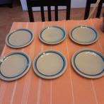 6 ontbijt borden + 6 platte borden grijs met blauwe rand., Bord(en), Ophalen of Verzenden, Zo goed als nieuw