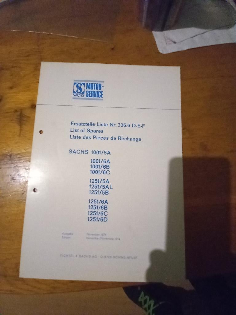 Sachs ersatzteilliste  nr 336.6 D-E-F, Ophalen, Nieuw