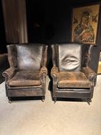Set Geschuurde Leren Rofra Fauteuils igs, Huis en Inrichting, Gebruikt, Vintage Stoer Industrieel, 75 tot 100 cm, Rofra