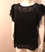 MS Mode zwart top kant korte ruffle mouw mt XL 50/52 Fstvl, Kleding | Dames, Verzenden, Zwart, Shirt of Top, Zo goed als nieuw
