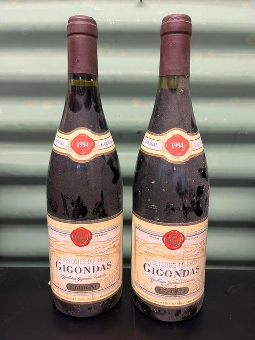 2 flessen Gigondas 1994 Vin Des Côtes Du Rhône, Verzamelen, Wijnen, Zo goed als nieuw, Rode wijn, Frankrijk, Vol, Ophalen of Verzenden