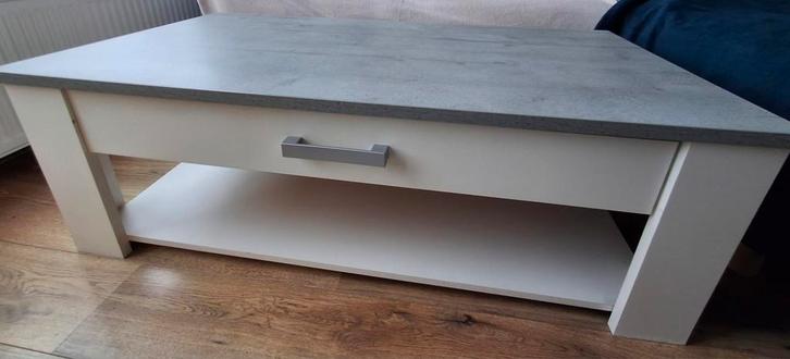Salontafel in wit/betonlook met 1 lade, Huis en Inrichting, Tafels | Salontafels, Gebruikt, Minder dan 50 cm, 100 tot 150 cm, 100 tot 150 cm