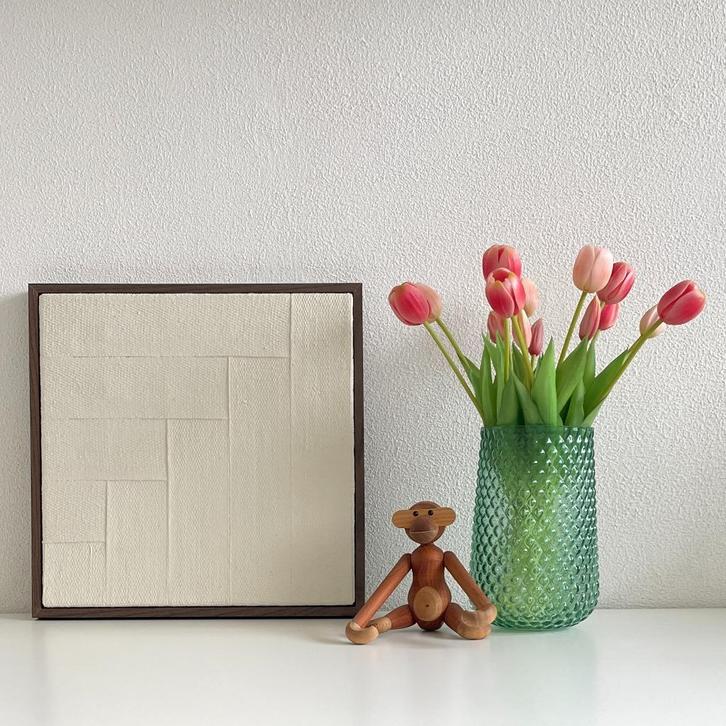 Schilderij Jute op hout met bruine lijst -maat: 38.5X38.5 cm, Huis en Inrichting, Woonaccessoires | Schilderijen, Tekeningen en Foto's