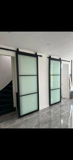 Zwarte houten binnendeuren met glas (twee stuks), 80 tot 100 cm, 215 cm of meer, Binnendeur, Ophalen of Verzenden