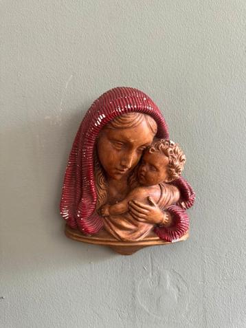 Lucky Vintage antiek brocante wandbeeld Maria en kind beschikbaar voor biedingen