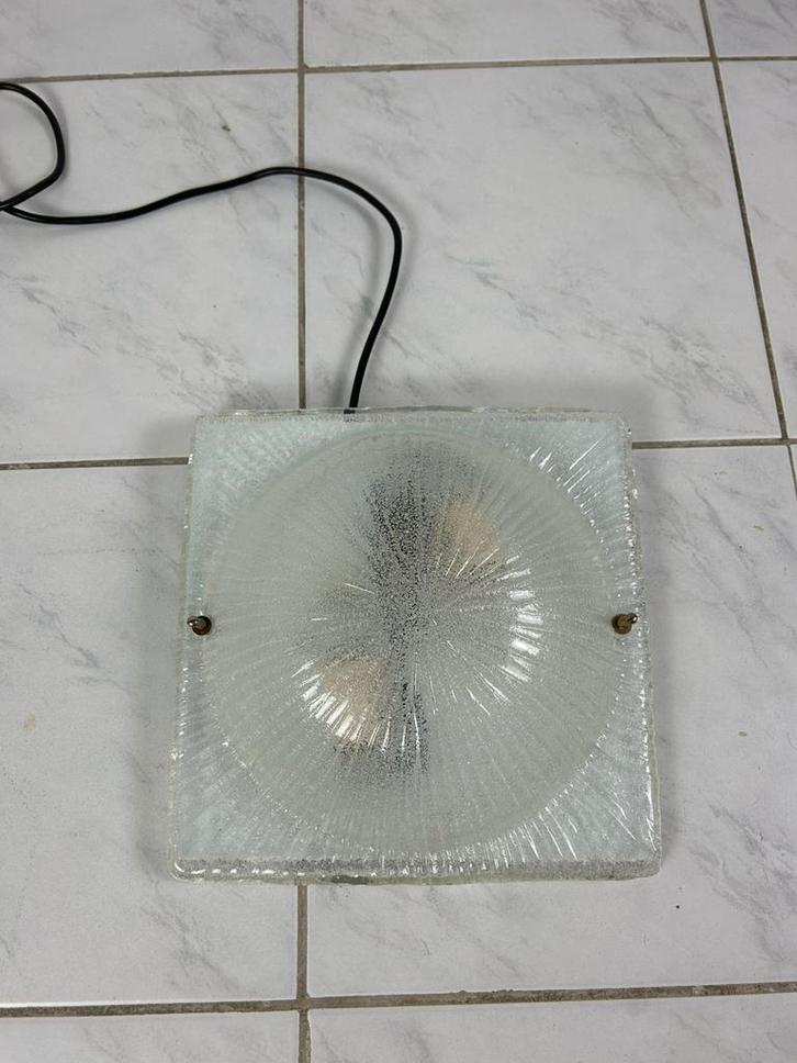 Vintage glazen plafondlamp plafonniere, Huis en Inrichting, Lampen | Plafondlampen, Gebruikt, Glas, Metaal, Ophalen of Verzenden