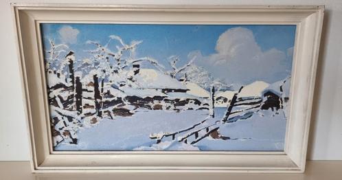 Winterlandschap, olieverfschilderijtje op board, ingelijst, Antiek en Kunst, Kunst | Schilderijen | Klassiek, Ophalen of Verzenden