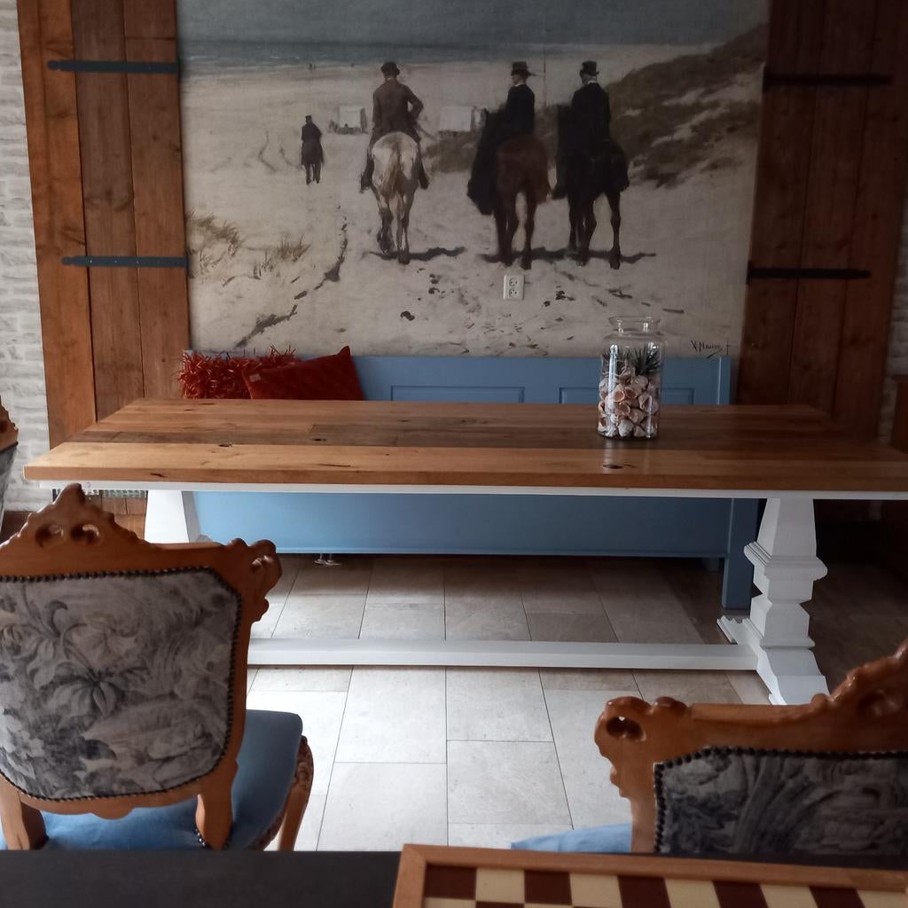 Kloostertafel van eiken wagondelen 100x240, Huis en Inrichting, Tafels | Eettafels, Ophalen, Zo goed als nieuw, Rechthoekig, 200 cm of meer