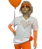 Koningsdagl t -shirt dames wit en oranje glitter hart, Verzenden, Nieuw, Feestartikel, Oranje of Koningsdag