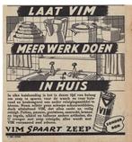 2 Laat VIM Meer werk doen in huis VIM spaart zeep 1942, Verzamelen, Verzenden, Zo goed als nieuw, Overige typen