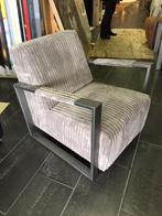 Industriële fauteuil met taupe/grijs kleurige ribstof, Huis en Inrichting, Zo goed als nieuw, Ophalen