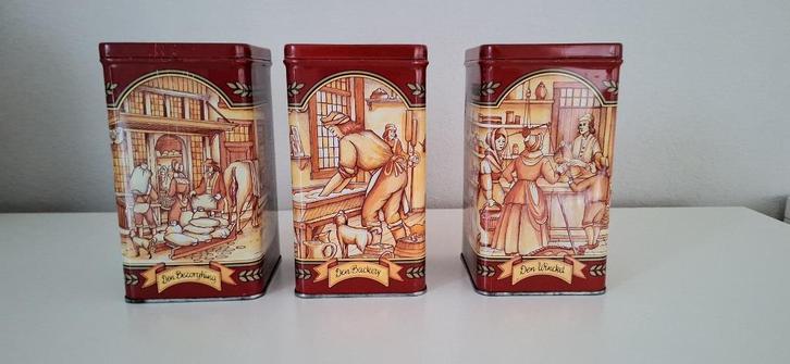 Bewaarblikken,  set van 3, oude ambacht De Bakker, retro, Verzamelen, Blikken, Zo goed als nieuw, Overige, Ophalen of Verzenden