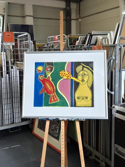 Corneille - ‘L’oiseau rouge et femme nude’ zeefdruk, Antiek en Kunst, Kunst | Litho's en Zeefdrukken, Ophalen of Verzenden