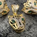 14 karaat gouden set panter oorbellen en hanger, Ophalen of Verzenden, Zo goed als nieuw, Goud