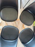 4 zwarte kuipstoelen, Ophalen, Gebruikt, Zwart, Leer