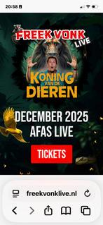 2 tickets Freek Vonk live - Koning vd Dieren ma 22/12 13.30, Tickets en Kaartjes, Evenementen en Festivals, Twee personen