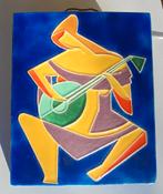 Cloisonné tegel WESTRAVEN Jac LOVADES troubadoer met luit., Ophalen of Verzenden