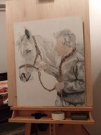 Schilderij acrylverf,Lucian Freud met paard,h:61 cm, br:49, Huis en Inrichting, Woonaccessoires | Schilderijen, Tekeningen en Foto's