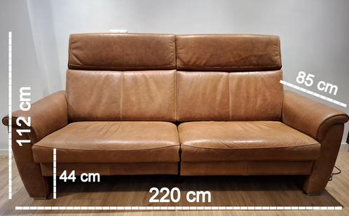 Bruin leren relaxbank, Huis en Inrichting, Banken | Bankstellen, Gebruikt, Rechte bank, Driepersoons, 200 tot 250 cm, 75 tot 100 cm