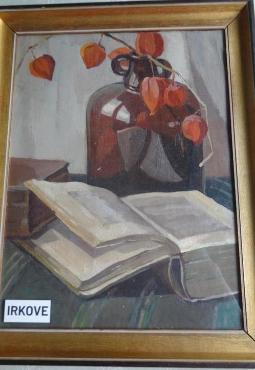 OLIEVERF OP LINNEN * VAAS EN BOEK * Maatje Verre *, Antiek en Kunst, Kunst | Schilderijen | Klassiek, Verzenden