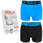Partij 2-pack blauwe en zwarte Replay heren boxershorts, NHP International, Blauw, Sales@nhp-international.com, Lange voren 21A