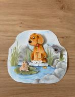 3D plaatje, bruine hond bij vijver, Ophalen, Nieuw, Dieren