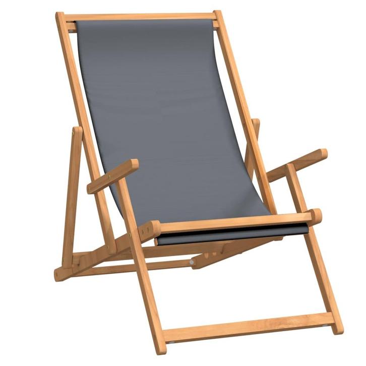 vidaXL Strandstoel inklapbaar massief teakhout grijs - Nieuw, Tuin en Terras, Tuinstoelen, Nieuw, Teakhout, Inklapbaar, Ophalen