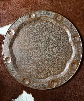 Antiek koperen thee tafelblad 87cm beschikbaar voor biedingen