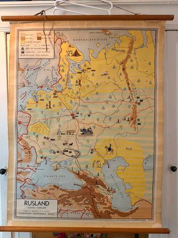 Oude landkaart schoolplaat Rusland (+ Oekraïne) wandplaat beschikbaar voor biedingen