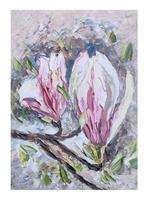 Magnolia bloem Olie schilderij Kartoon Paletmes, Ophalen of Verzenden