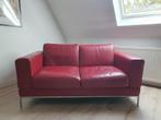 Rode leren bank, tweezits, Ophalen, Zo goed als nieuw, Leer