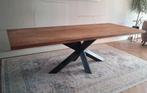 Grote eettafel 240x102 massief eikenhout stalen kruispoot, Ophalen, Gebruikt, 100 tot 150 cm, Eikenhout