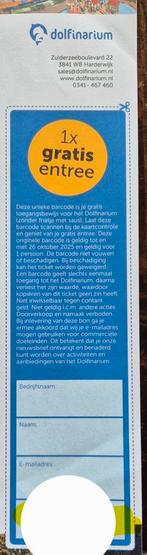 Kaartje voor gratis Entree Dolfinarium. Gratis verzending, Tickets en Kaartjes, Kortingen en Cadeaubonnen, Eén persoon, Overige soorten