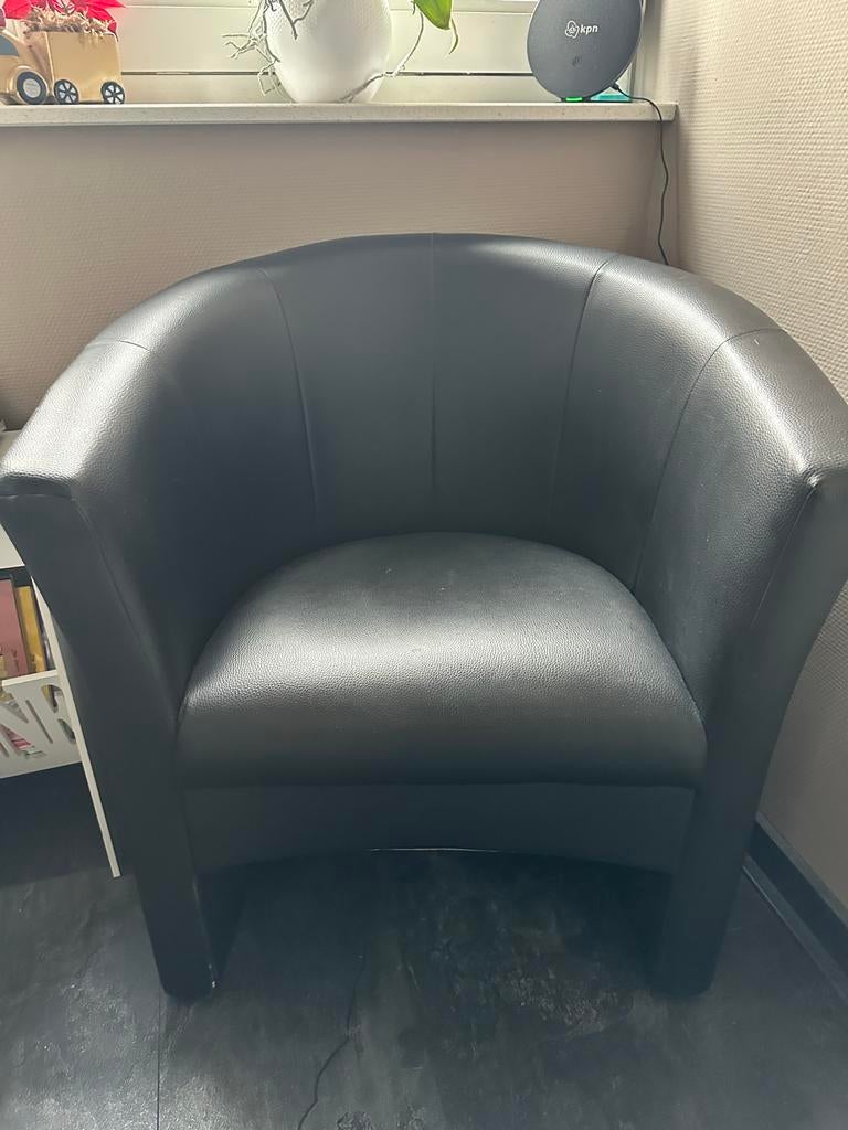 Zwart leren fauteuil / stoeltje, Minder dan 50 cm, Gebruikt, Minder dan 75 cm, Leer