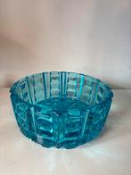 Antieke Blauwe Glazen Schaal met Geometrisch Patroon, Ophalen of Verzenden