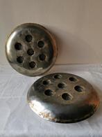 2x grote metalen waxinelichthouders 34 cm doorsnede, Gebruikt, Overige kleuren, Ophalen of Verzenden, Metaal