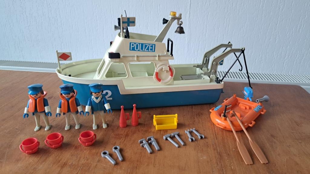 Vintage Playmobil 3539 Politieboot met accessoires, Ophalen of Verzenden, Gebruikt, Complete set
