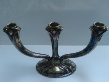 Vintage KANDELAAR 3-arm ~ Verzilverd ~ Jaren ’50 beschikbaar voor biedingen