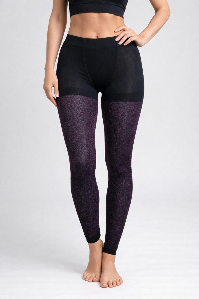 Partij zwarte 50 denier panty's met paarse lurex