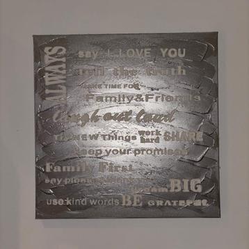 Wall art, canvas print, motto, saying, silver, 60 x 60 cm beschikbaar voor biedingen